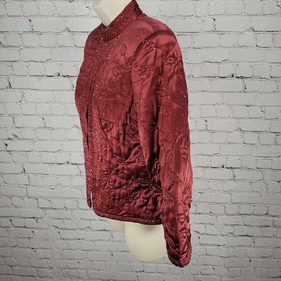 Spenser Evening Red 100% Silk Beaded Embroidered Leaves Lined Jacket Size 8 - Picture 10 of 12